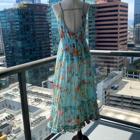 Maxi Spring Boho Dress in Tropical Bird Print Fabric Trimmed in Lace - Small - Picture 8 of 17